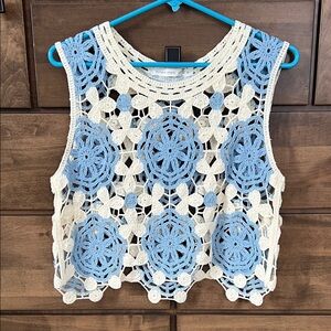 Altar'd State Blue and Cream Crochet Tank Top